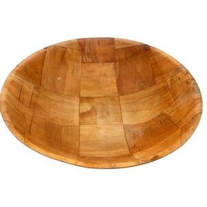 Vintage Mid Century Woven Wood Salad Bowl 10 Inch Round Brown Serving Bowl MCM